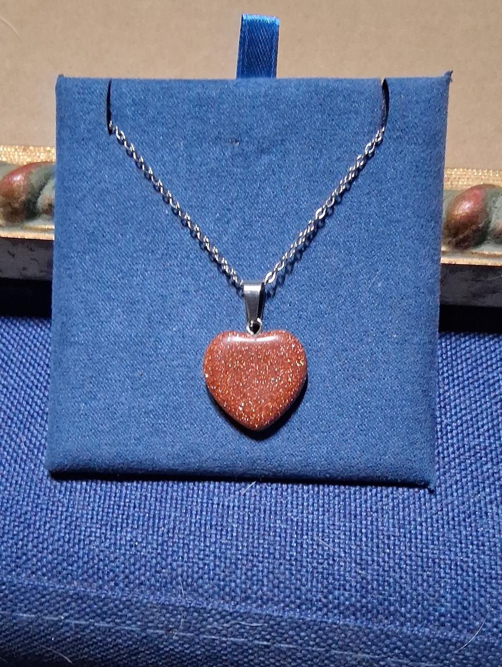 Sparkling Goldstone Heart Pendant Necklace - Women Jewelry